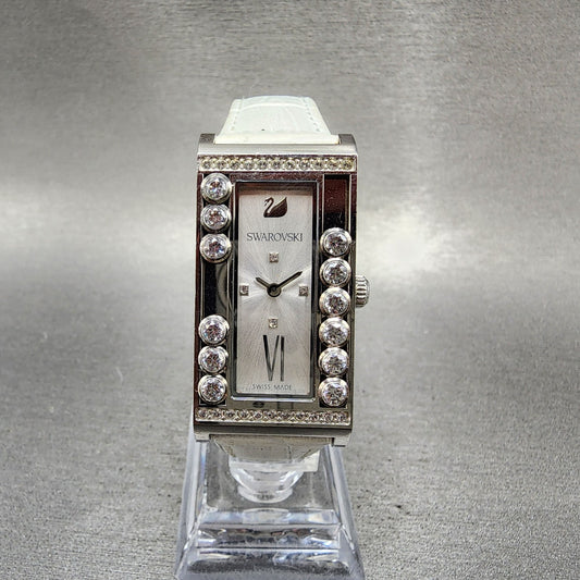 Swarovski Lovely Square Tank Watch Women 21mm White Dial Silver Rectangle NewBat0