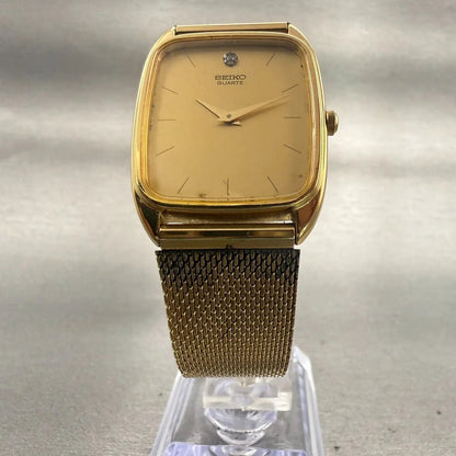 Seiko Watch Men 28mm Gold Dial Gold Tone Rectangle 6530-5329 New Battery VTG5