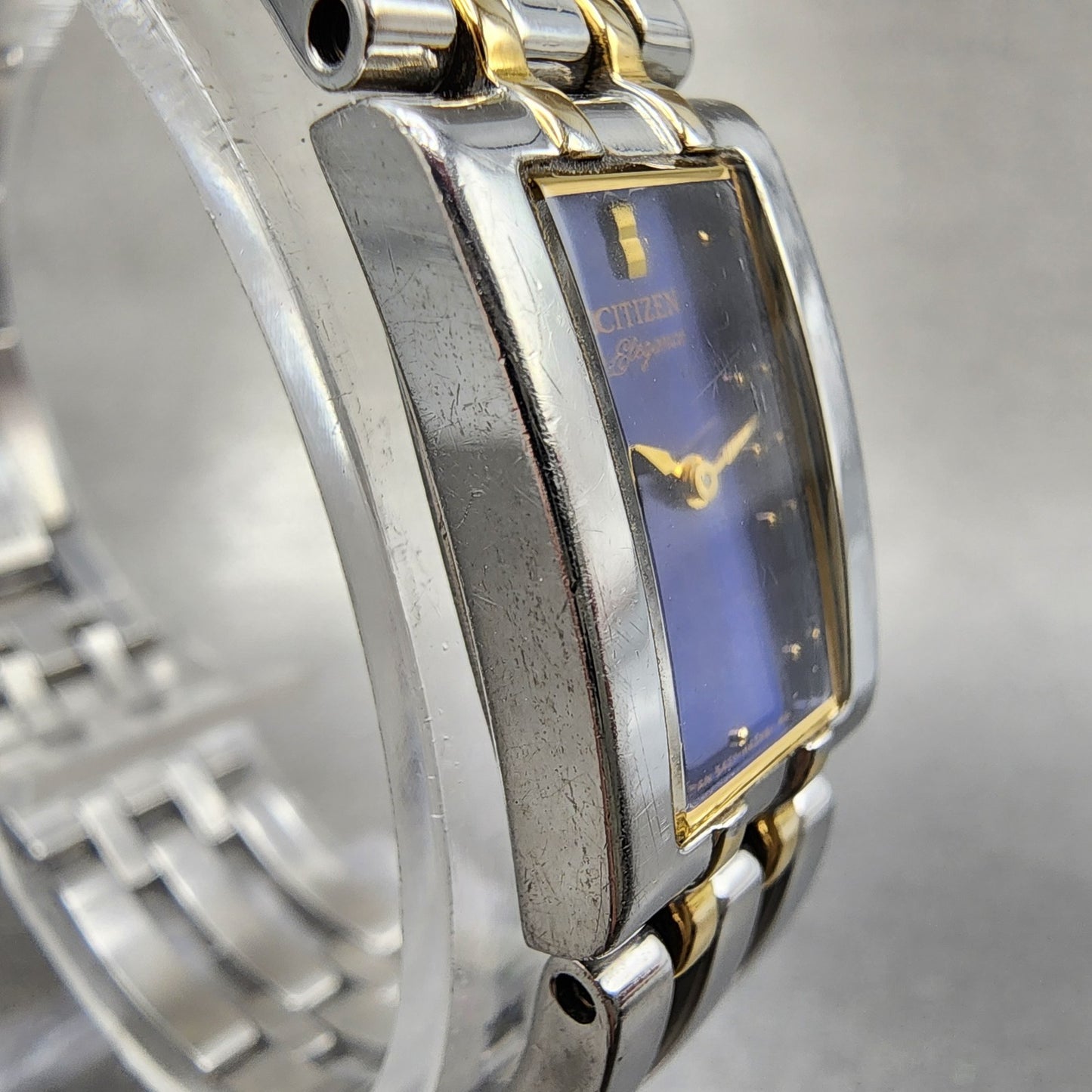 Citizen Elegance Tank Watch Women 15mm Blue Dial Two Tone Rectangle New Battery3