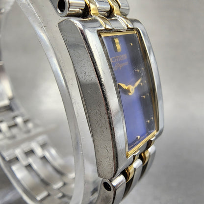 Citizen Elegance Tank Watch Women 15mm Blue Dial Two Tone Rectangle New Battery3