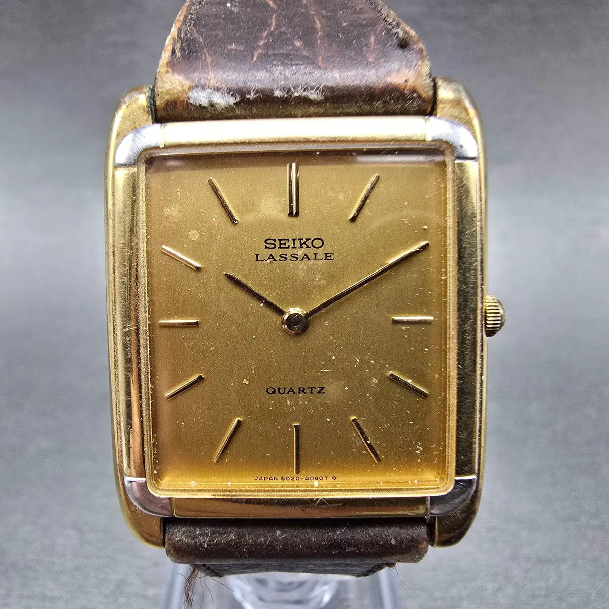 Seiko Lassale Tank Watch Men 27mm Gold Dial Gold Rectangle 6020-5829 PARTS VTG0