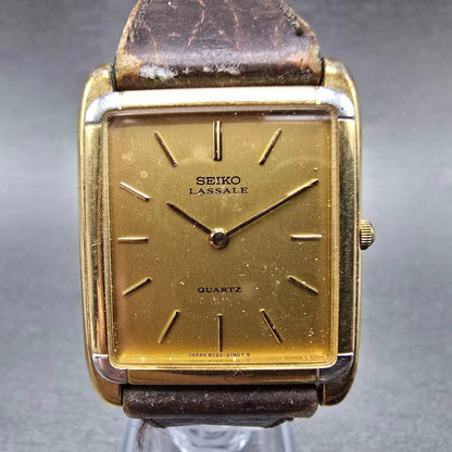 Seiko Lassale Tank Watch Men 27mm Gold Dial Gold Rectangle 6020-5829 PARTS VTG0