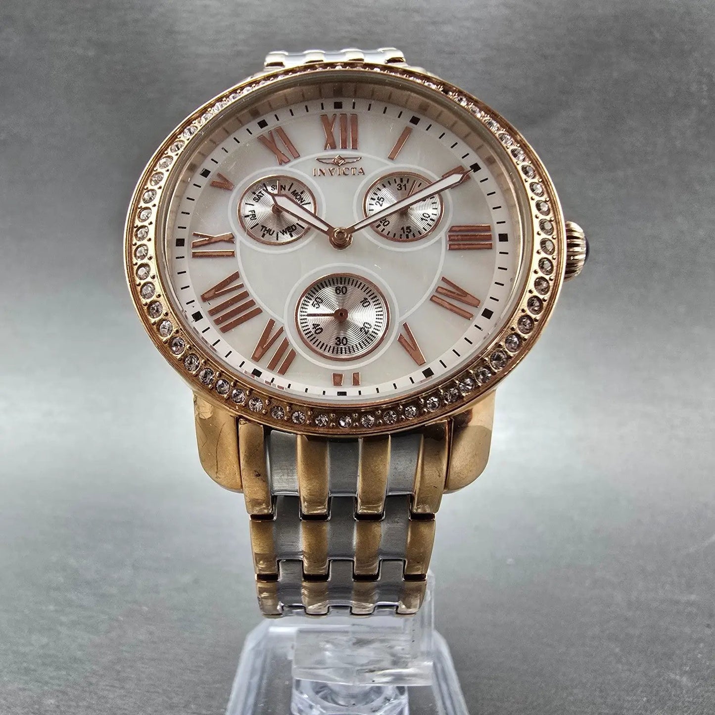 Invicta Angel Watch Women 40mm MOP Dial Two Tone Rose Gold Daydate 15011 New Bat5