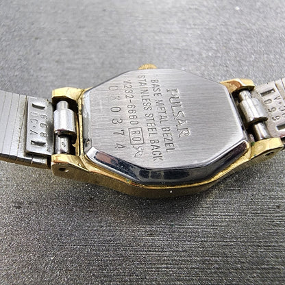 Seiko Pulsar Watch Women 16mm Champagne Dial Gold Tone Rectangle New Battery9
