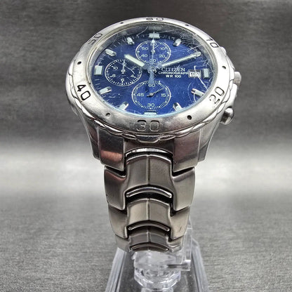 Citizen Chronograph Watch Men 41mm Blue Dial Silver Tone 0510-S92294 New Batt KF5
