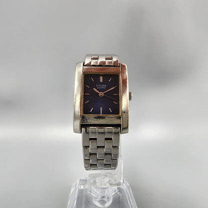 Citizen Tank Watch Women 21mm Blue Dial Silver Tone Rectangle New Battery