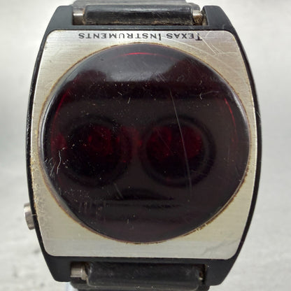 Texas Instruments Red Led Watch Men 31mm Black Silver Tone Round NO BACK PARTS2