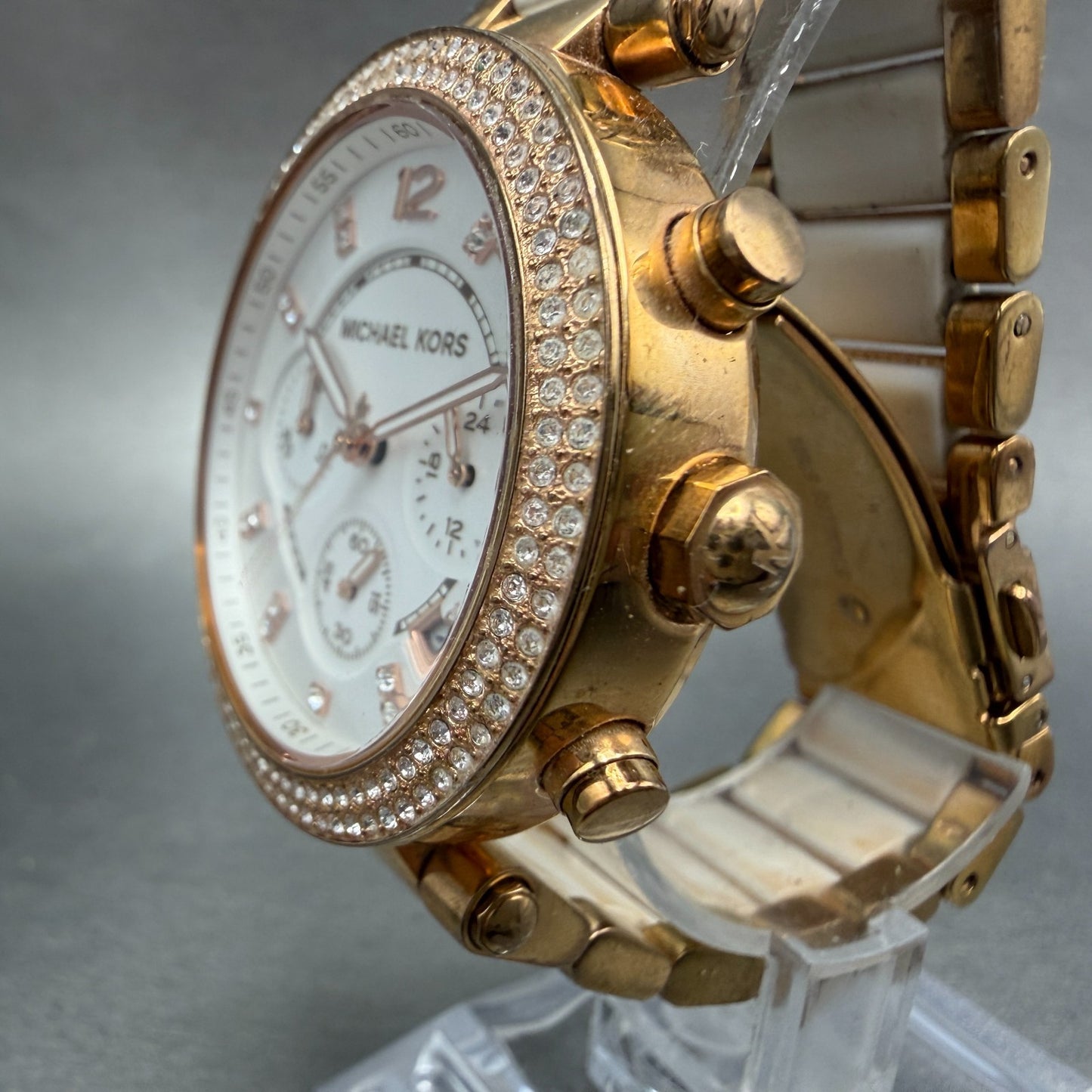 Michael Kors Parker Watch Women 39mm White Dial Rose Gold Tone Date New Battery2