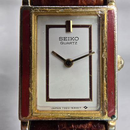 Seiko Watch Women 17mm White Dial Two Tone Rectangle 7320-520A New Battery VTG1