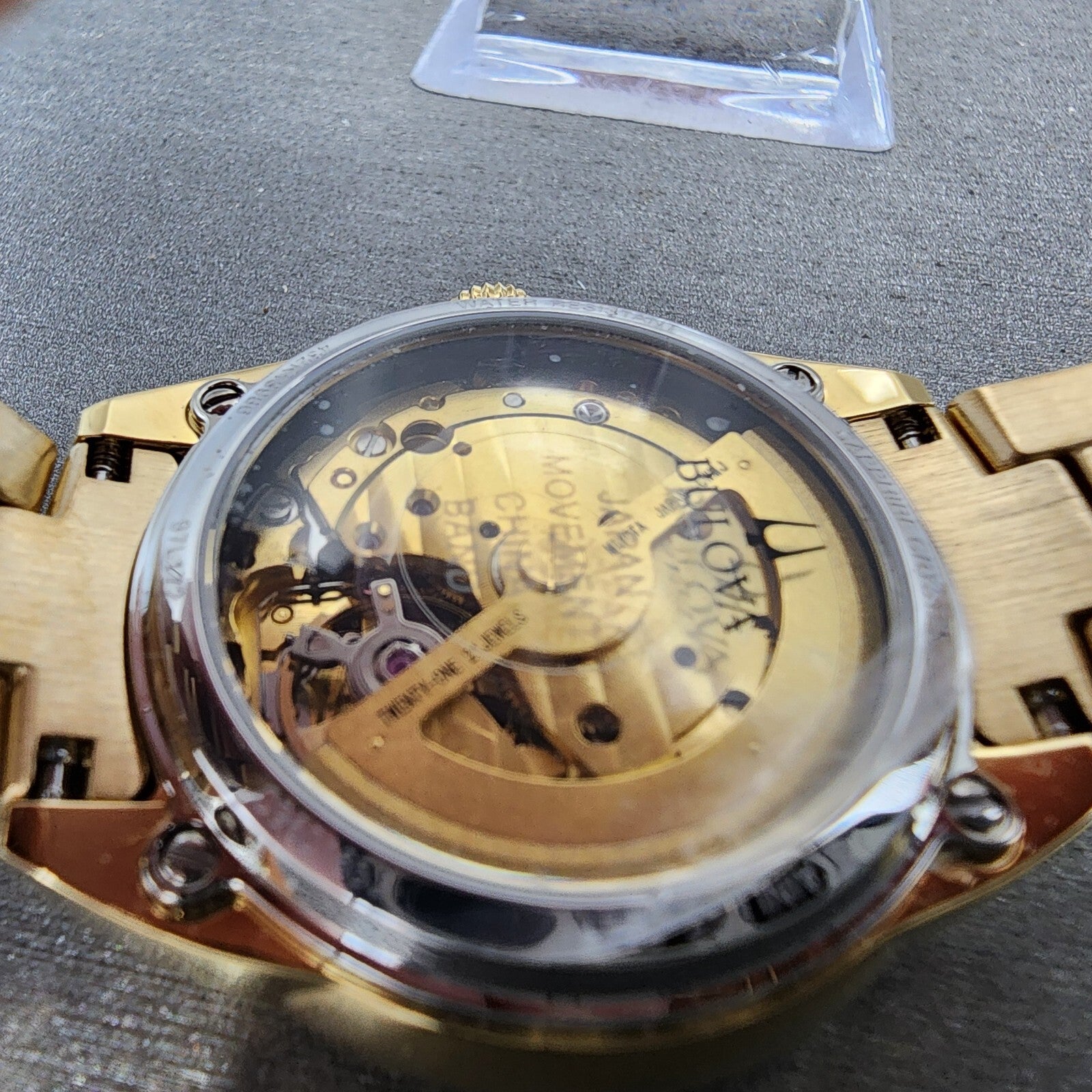 Bulova Skeleton Watch Women 34mm White Dial Gold Tone Auto 97L172 PARTS READ!!!!10