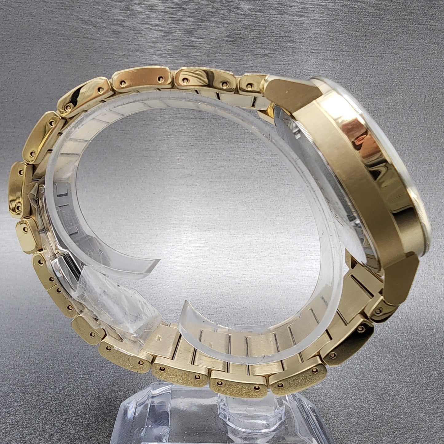 Movado Bold Evolution Chronograph Watch Men 42mm Gold Dial Gold Tone Date CHIP8