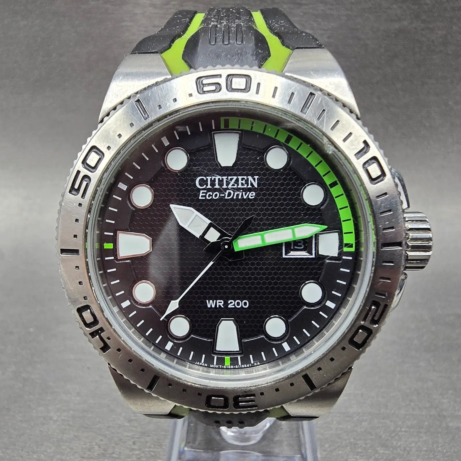 Citizen Eco-Drive Dive Watch Men 46mm Black Dial Steel Green E168-S080100 Runs0