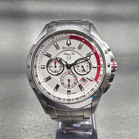 Bulova Marine Star Watch Men 45mm White Dial Silver Tone Date 96B013 New Battery0