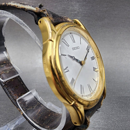Seiko Watch Men 34mm White Dial Gold Tone Round V701-1920 Vintage PARTS