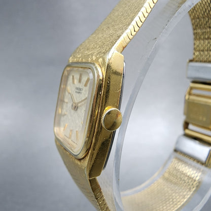 Seiko Tank Watch Women 17mm Champagne Dial Gold Tone Rectangle 14005259 New Bat2