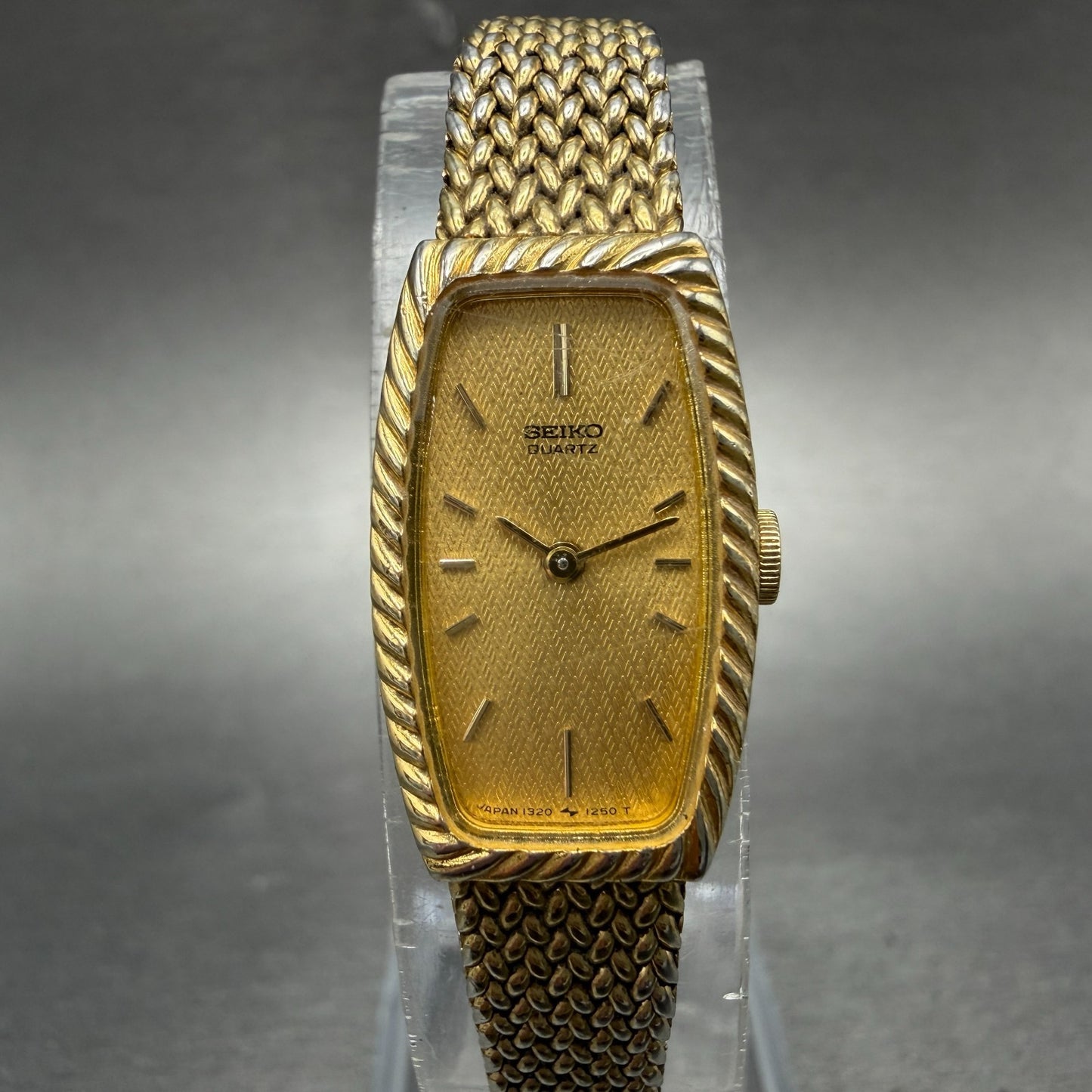 Seiko Tank Watch Women 14mm Champagne Dial Gold Tone 1320-5959 New Battery VTG0
