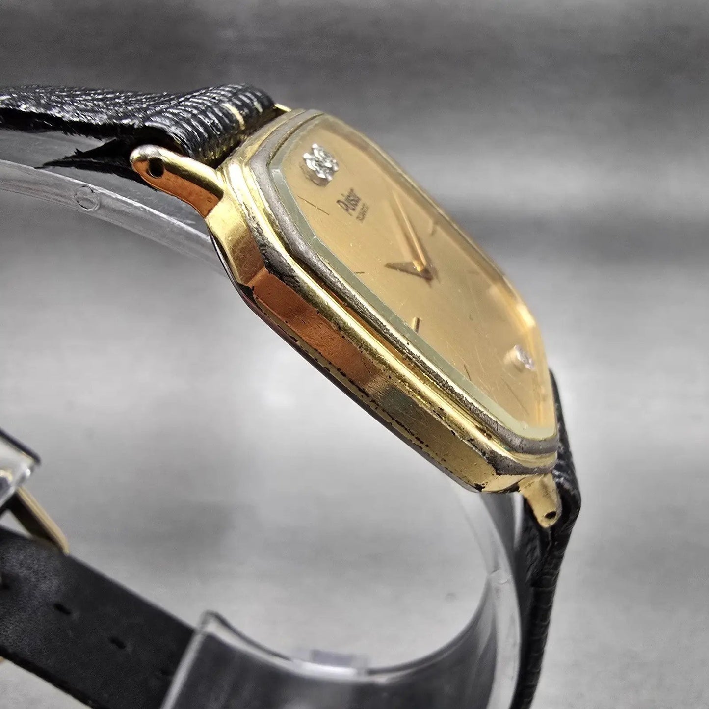 Seiko Pulsar Watch Men 30mm Gold Dial Gold Tone Octagon Y100-5419 New Battery3