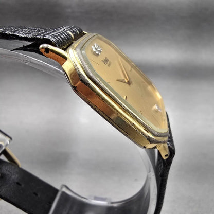 Seiko Pulsar Watch Men 30mm Gold Dial Gold Tone Octagon Y100-5419 New Battery3