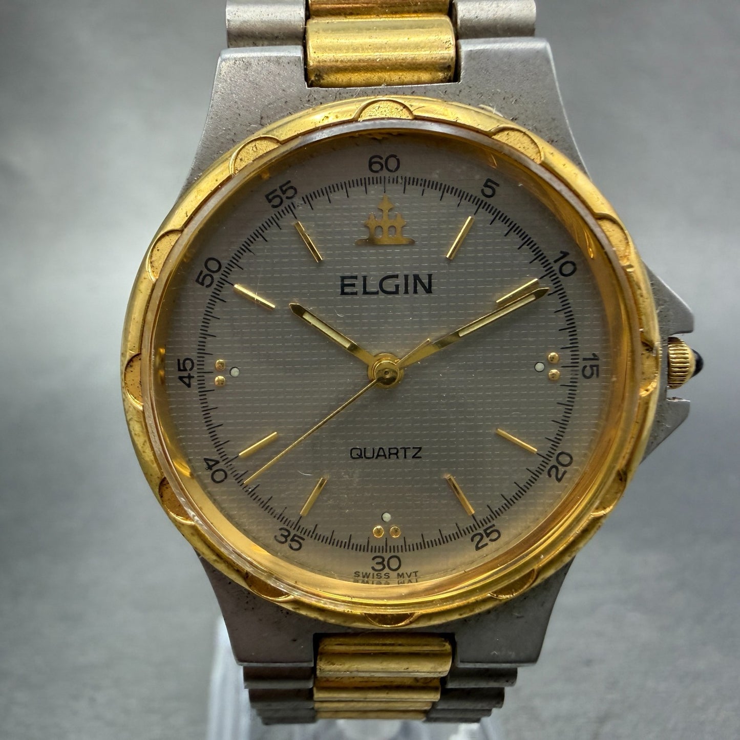 Elgin Watch Women 30mm Silver Dial Two Tone Round FK262 New Battery Vintage0