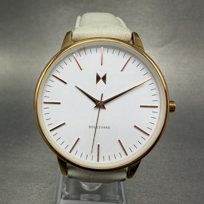 MVMT Boulevard Watch Women 38mm White Dial Rose Gold Tone Leather New Battery L0