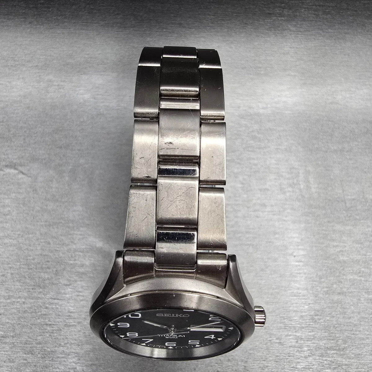 Seiko Watch Men 37mm Black Dial Titanium Daydate Round 7N43-0AB0 New Battery4