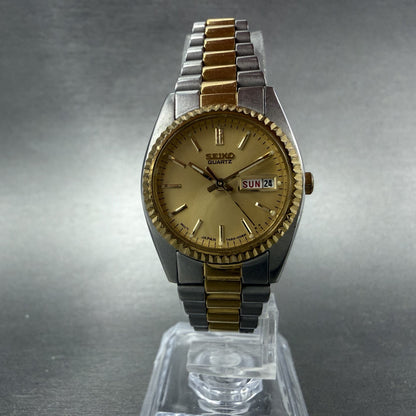 Seiko Watch Women 24mm Gold Dial Two Tone Daydate Round 7n83-0041 New Battery 595