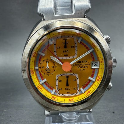 Seiko ALAB AKA Chronograph Watch Men 40mm Yellow Dial Steel Date V657-6030 Runs30