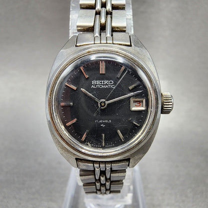 Seiko Automatic Watch Women 24mm Black Dial Silver Tone Date 22050050 Runs0