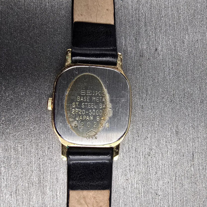 Seiko Watch Women 20mm Gold Dial Gold Tone Rectangle 2P20-5000 New Battery10