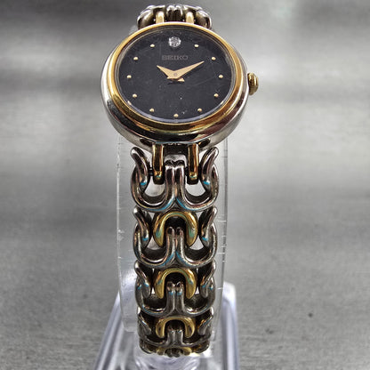 Seiko Watch Woman 20mm Black Dial Two Tone Round 1N00-1D99 New Battery Vintage5