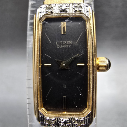 Citizen CQ Tank Watch Women 12mm Brown Dial Gold Diamonds 2250-226348 New Batt1
