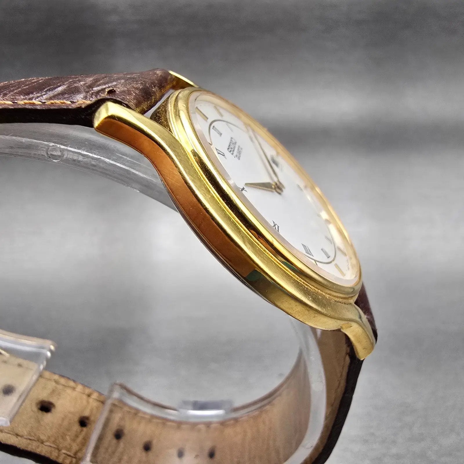 Seiko Watch Men 35mm White Dial Gold Tone Date Round 7N29-7051 New Battery VTG3