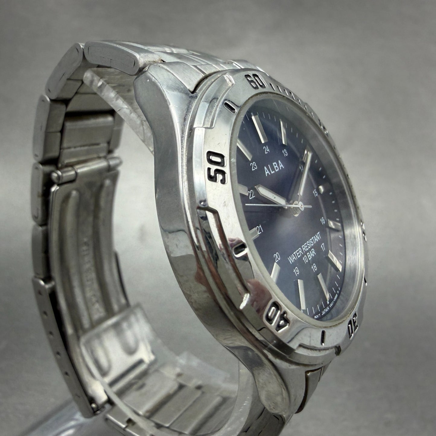 Seiko Alba Watch Men 35mm Blue Dial Silver Tone Round V501-0FG0 New Battery3