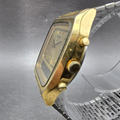 Seiko Pulsar Watch Men 33mm Champagne Dial Gold Tone Analog Digital New Battery2
