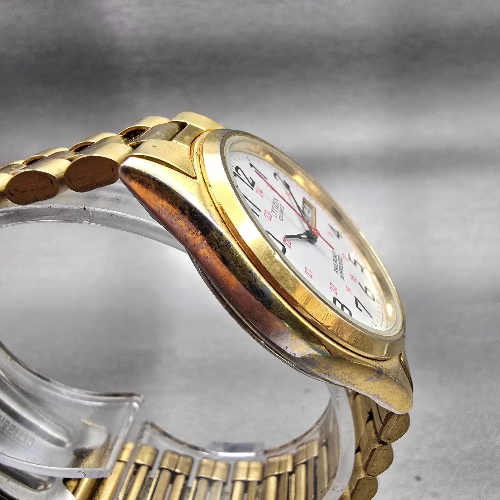 Citizen Railroad Approved Watch Men 35mm White Dial Gold Tone Daydate New Batt3