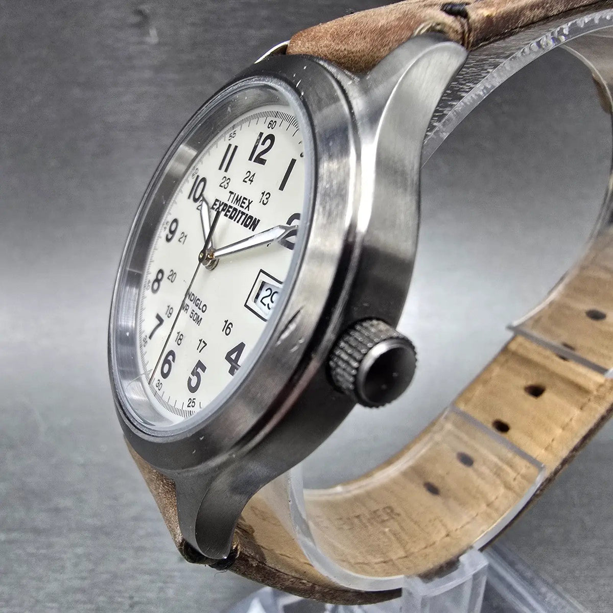 Timex Expedition Watch Men 37mm Cream Dial Gray Date T49870 Round New Battery gr2