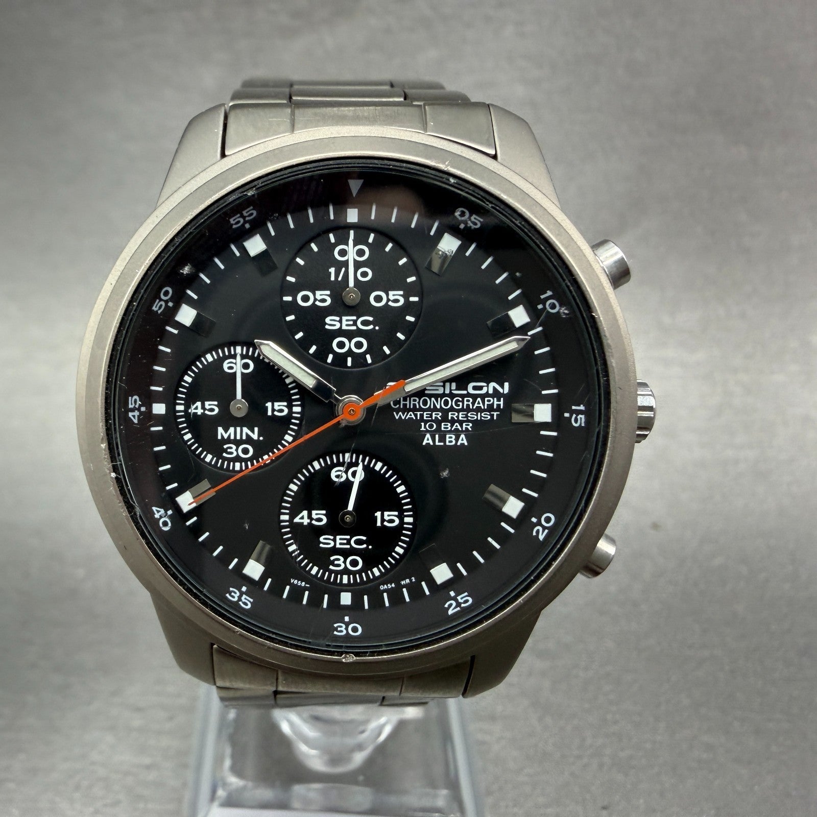 Seiko Alba Epsilon Chronograph Watch Men 37mm Black Dial Titanium New Battery0