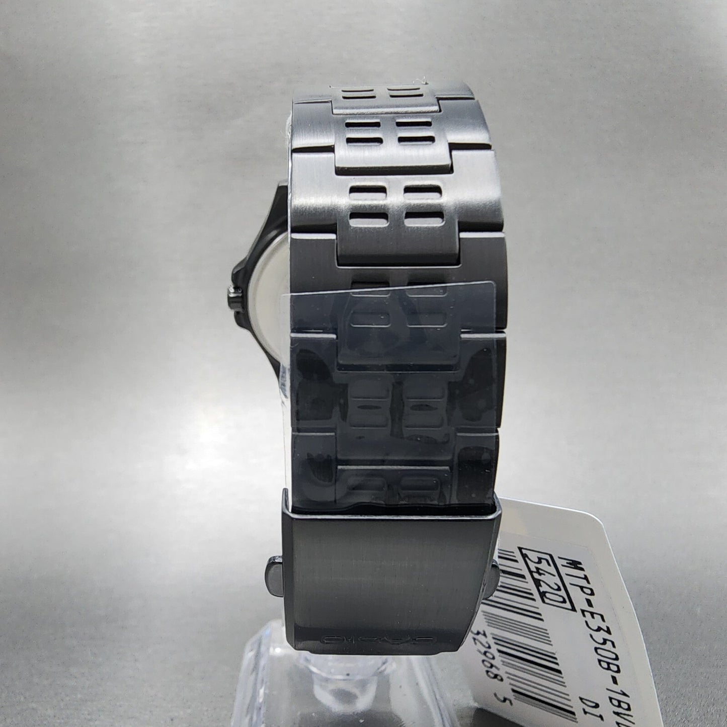 Casio MTP-E350 Watch Men 39mm Black Dial Black Steel Daydate Metal Bracelet