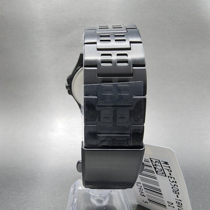 Casio MTP-E350 Watch Men 39mm Black Dial Black Steel Daydate Metal Bracelet