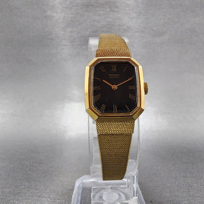 Seiko Watch Women 17mm Black Dial Gold Tone Octagon 4N005139 New Battery5