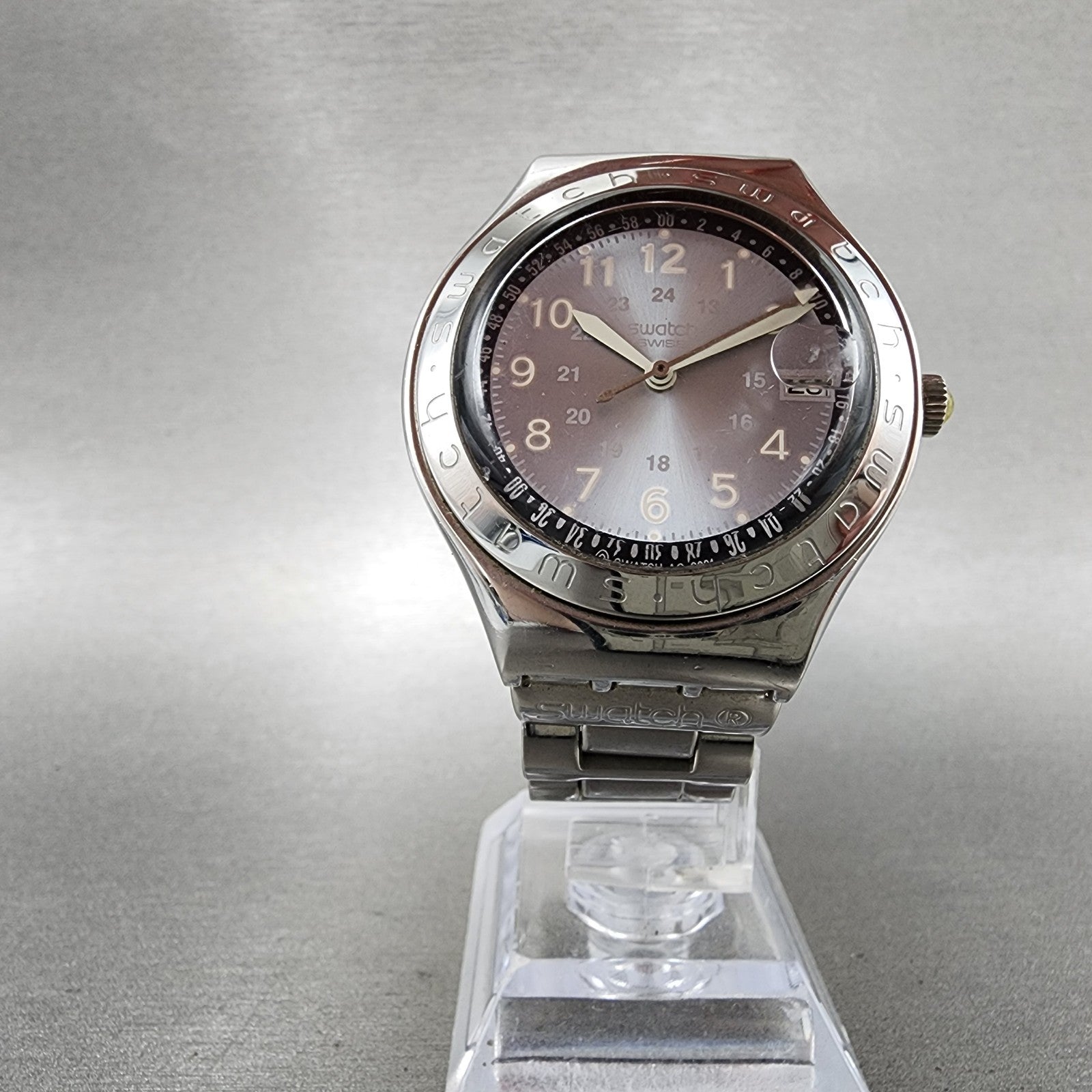 Swatch Irony Happy Joe Watch Men 37mm Gray Dial Steel Date Round New Battery CB25