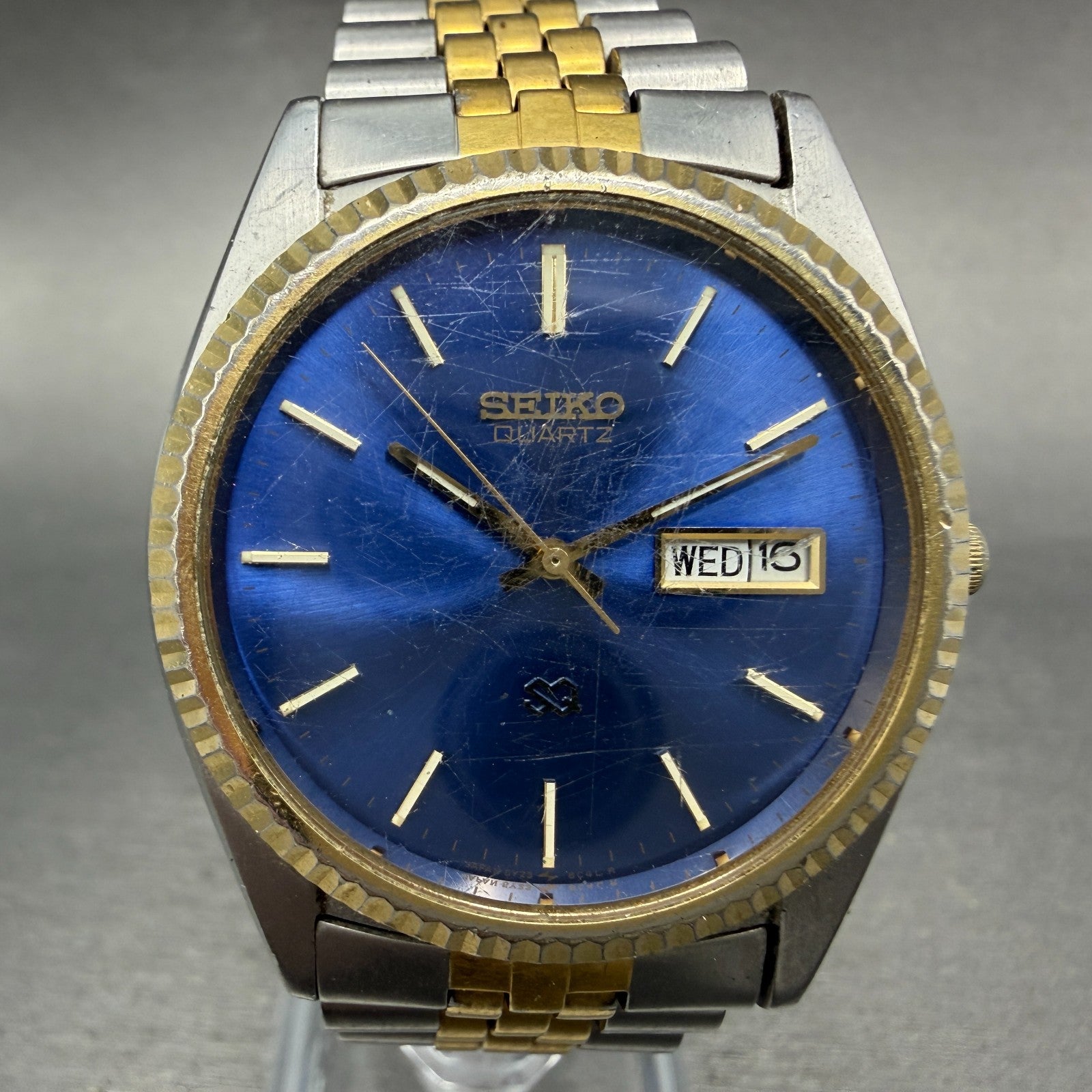 Seiko SQ President Watch Men 36mm Blue Dial Two Tone Daydate Round New BatteryH90