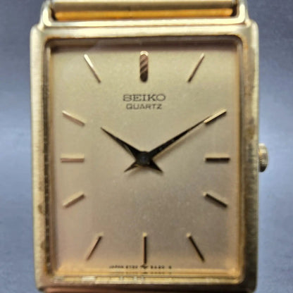 Seiko Tank Watch Men 25mm Gold Dial Gold Tone Rectangle 5Y30-5A09 PARTS Vintage2