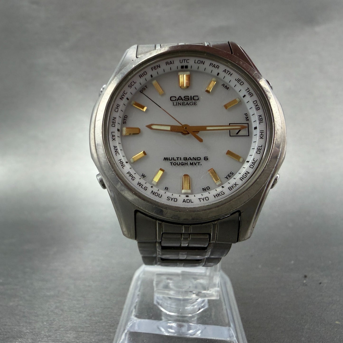 Casio Lineage Watch Men 40mm White Dial Titanium Tone Date Solar LIW-100t Runs5