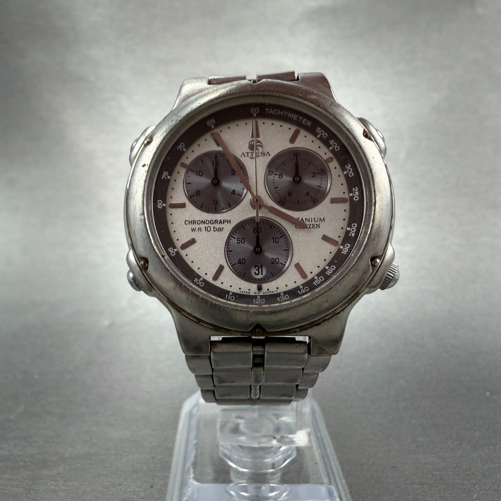 Citizen Attesa Chronograph Watch Men 38mm Silver Dial Titanium Date New Battery5