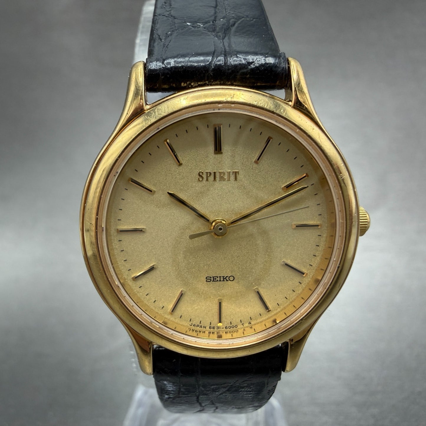 Seiko Spirit Watch Women 26mm Champagne Dial Gold Tone Round 5E31-6C80 New Batt1