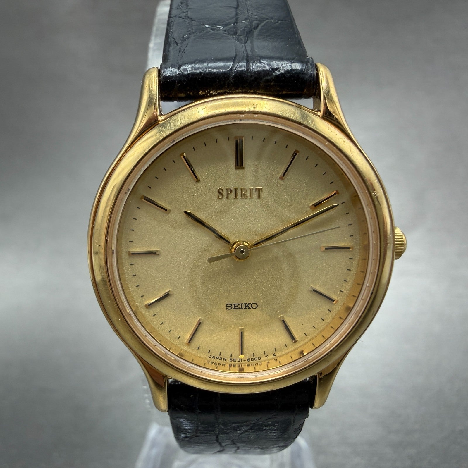Seiko Spirit Watch Women 26mm Champagne Dial Gold Tone Round 5E31-6C80 New Batt1