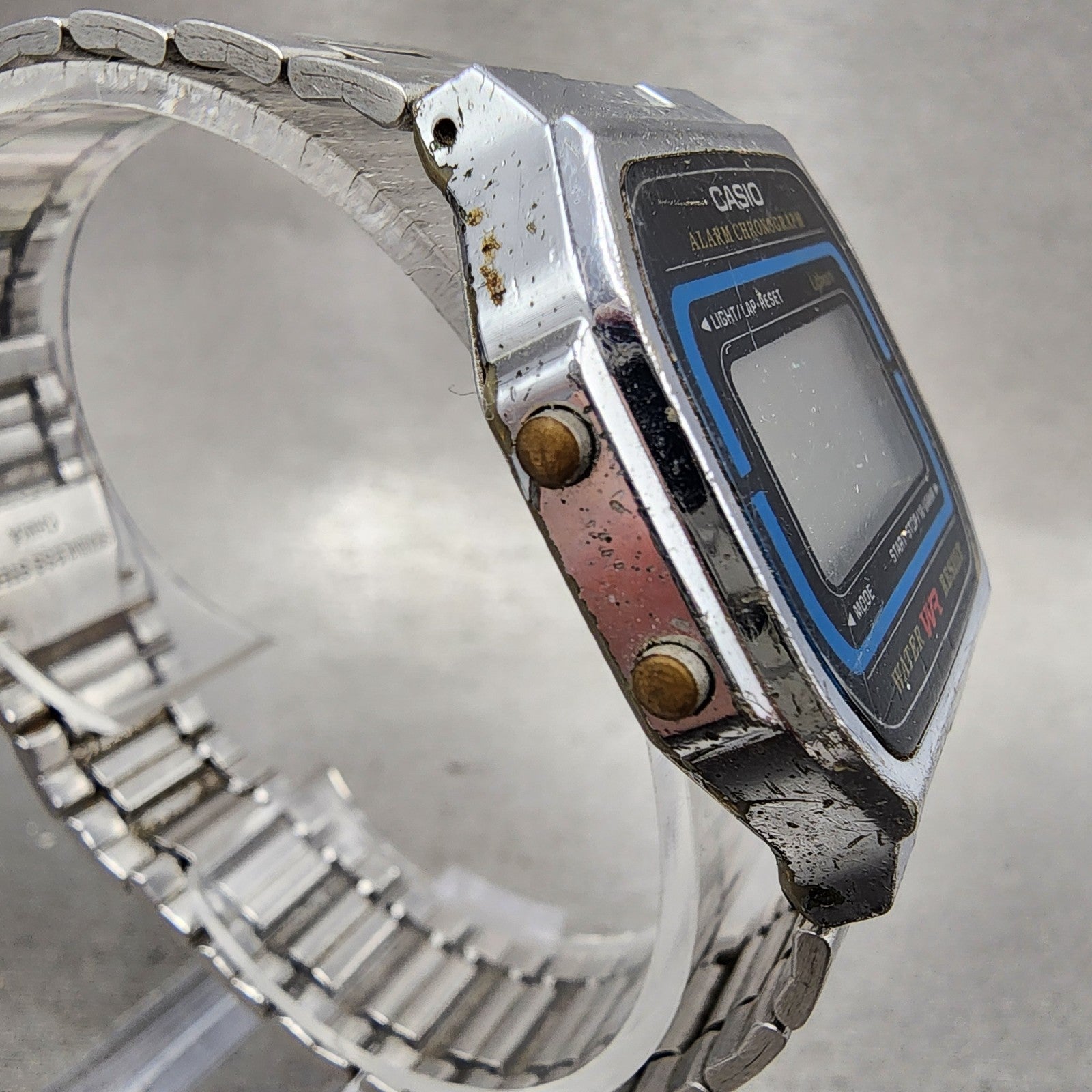 Casio A164W 593 Watch Men 34mm Digital Silver Tone Alarm Chrono VTG PARTS3