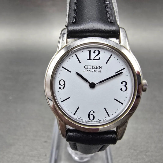 Citizen Eco-Drive Watch Women 23mm White Dial Silver Tone Leather Band Works0