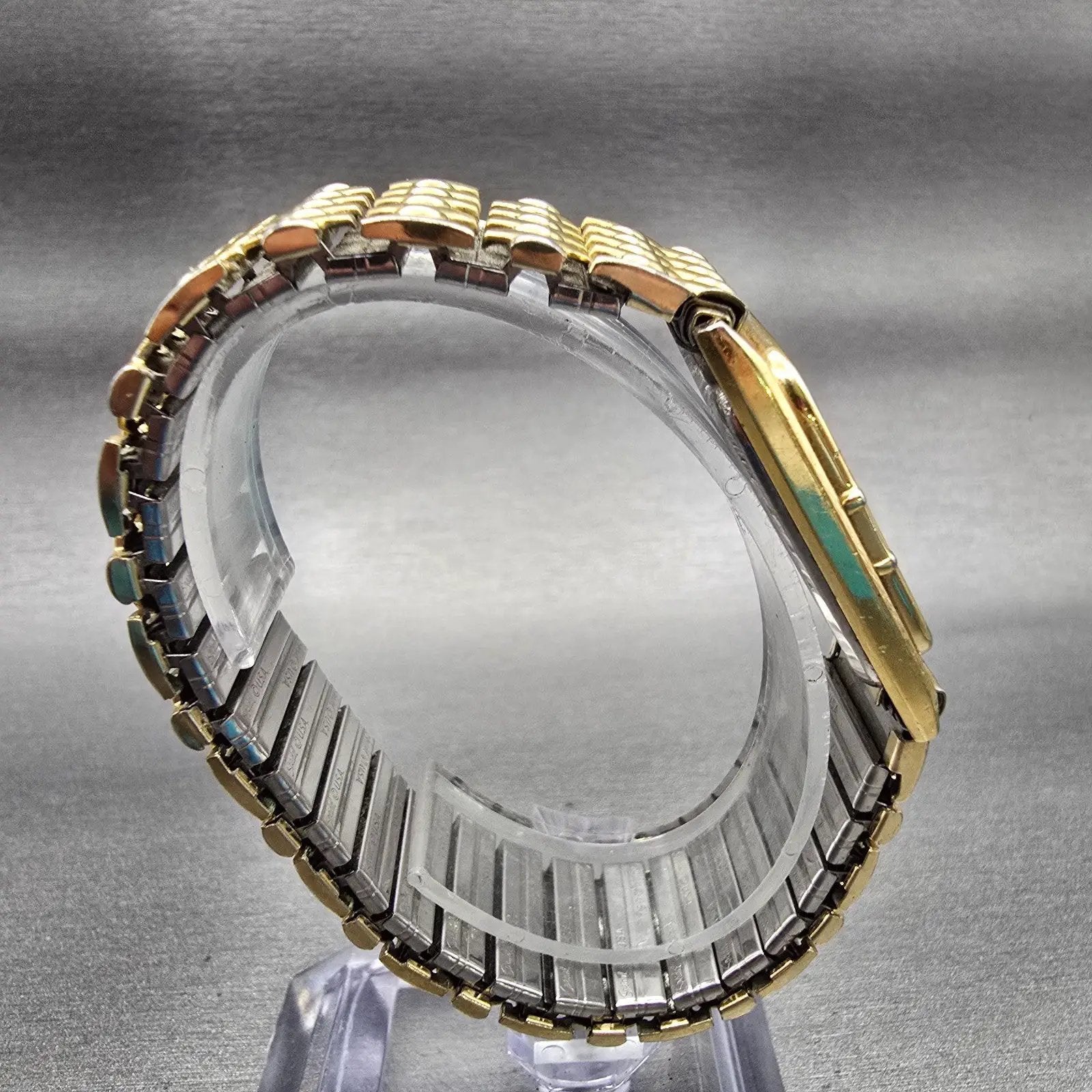 Bulova Watch Men 25mm Gold Dial Gold Tone Rectangle New Battery Vintage 92A408